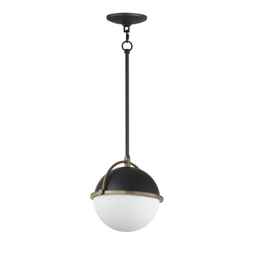 Duke 10" Pendant in Black / Weathered Brass