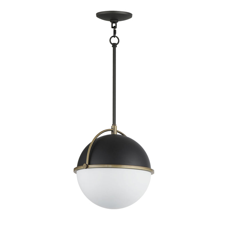 Duke 12" Pendant in Black / Weathered Brass