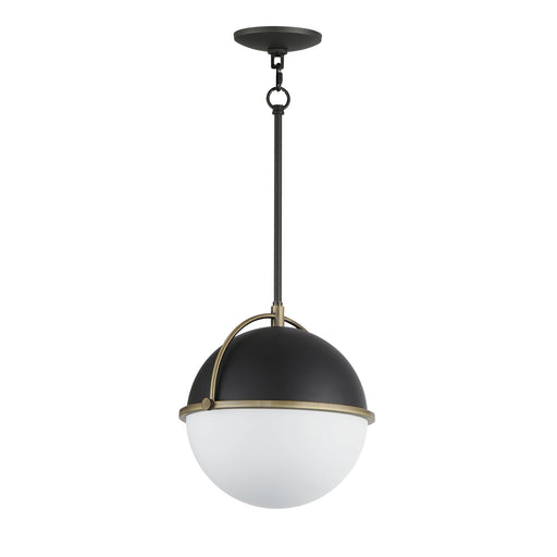 Duke 12" Pendant in Black / Weathered Brass