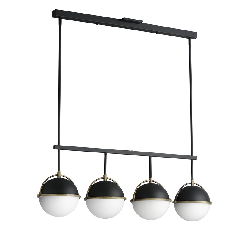 Duke 4 Light Linear Pendant in Black / Weathered Brass