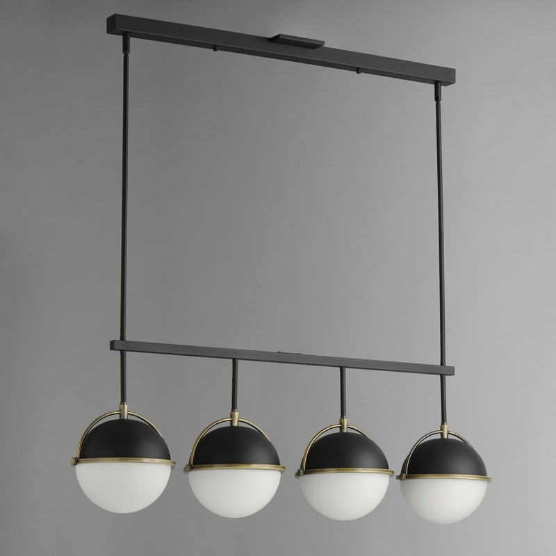 Duke 4 Light Linear Pendant in Black / Weathered Brass