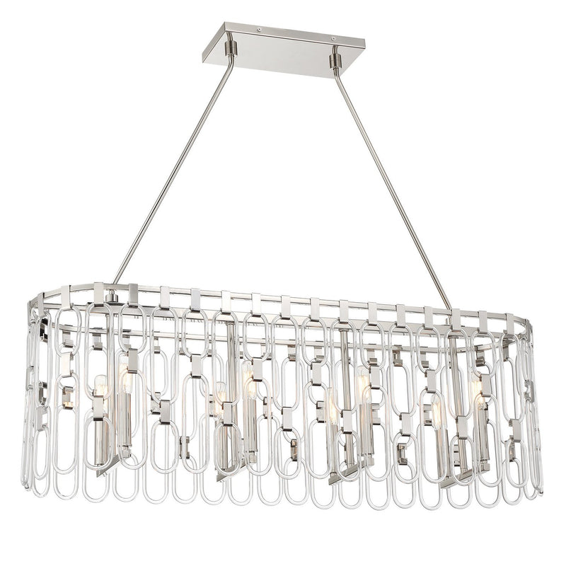 Charming 8-Light Linear Chandelier in Polished Nickel