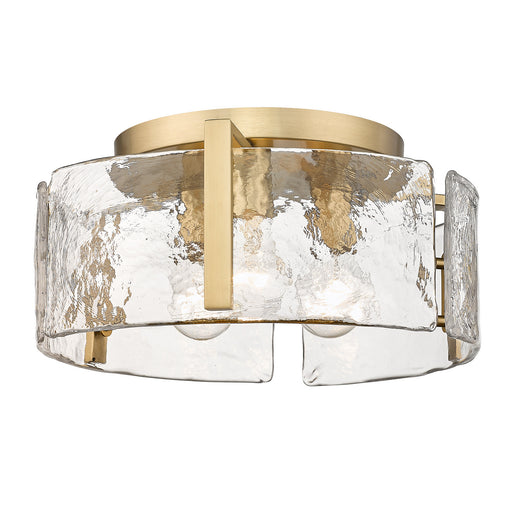 Aenon 3-Light Flush Mount in Brushed Champagne Bronze with Hammered Water Glass