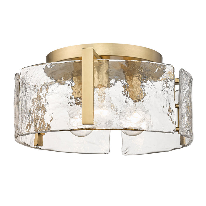 Aenon 3-Light Flush Mount in Brushed Champagne Bronze with Hammered Water Glass