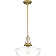 Clear Glass Schoolhouse Pendant in Aged Brass
