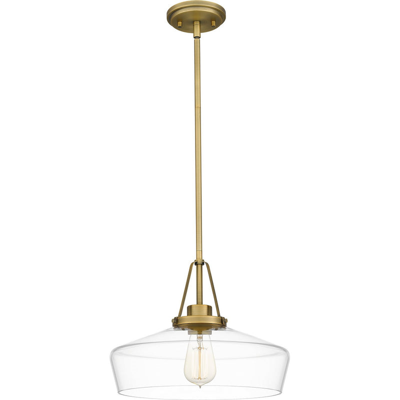Clear Glass Schoolhouse Pendant in Aged Brass