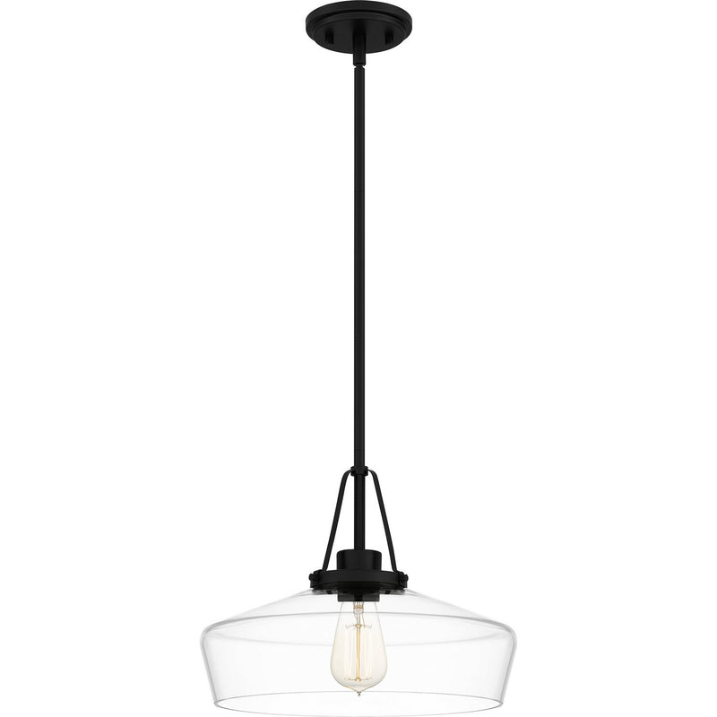 Clear Glass Schoolhouse Pendant in Matte Black