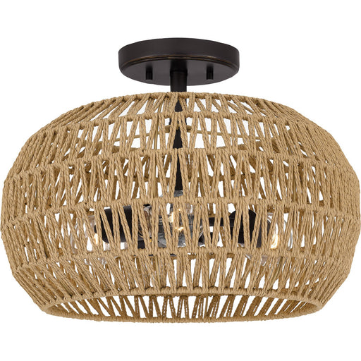 Woven Paper Rope 3-Light Semi-Flush Mount in Palladian Bronze
