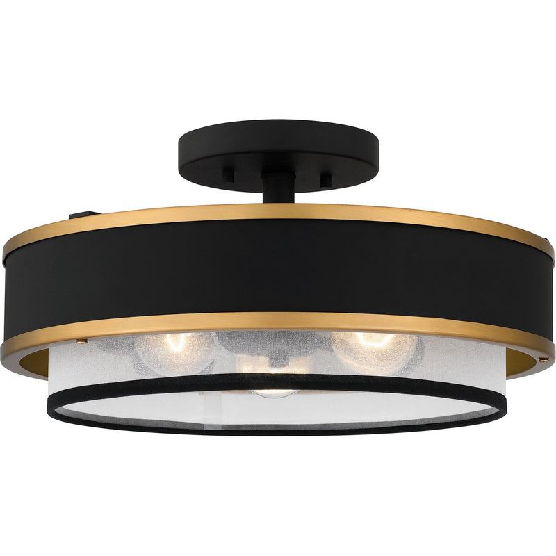 Organza Drum 3-Light Semi-Flush Mount in Earth Black