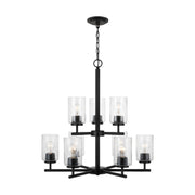 Oslo 9-Light Seeded Glass Chandelier in Midnight Black