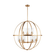 Alturas 9-Light Clear Seeded Glass Chandelier in Satin Brass