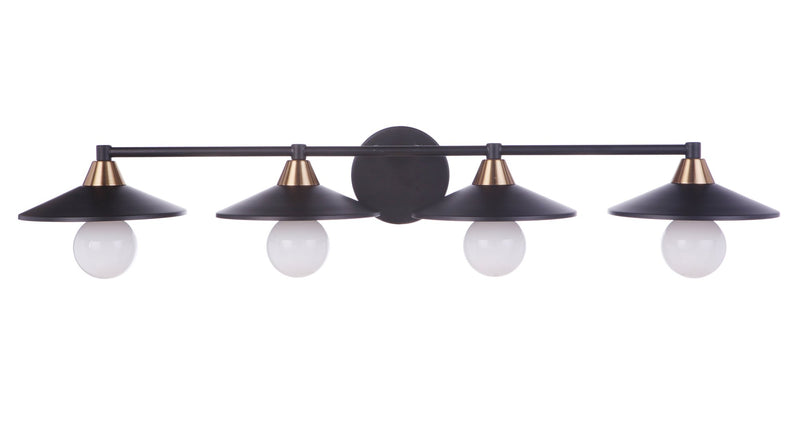Isaac 4 Light 36.5" Vanity in Flat Black/Satin Brass
