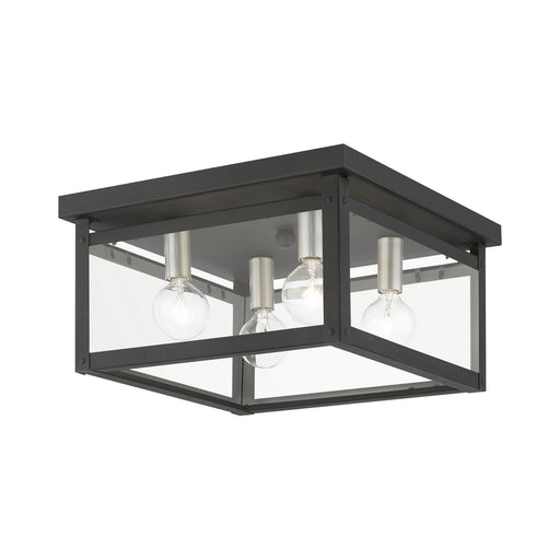 Milford Four Light Flush Mount in Black w/Brushed Nickel