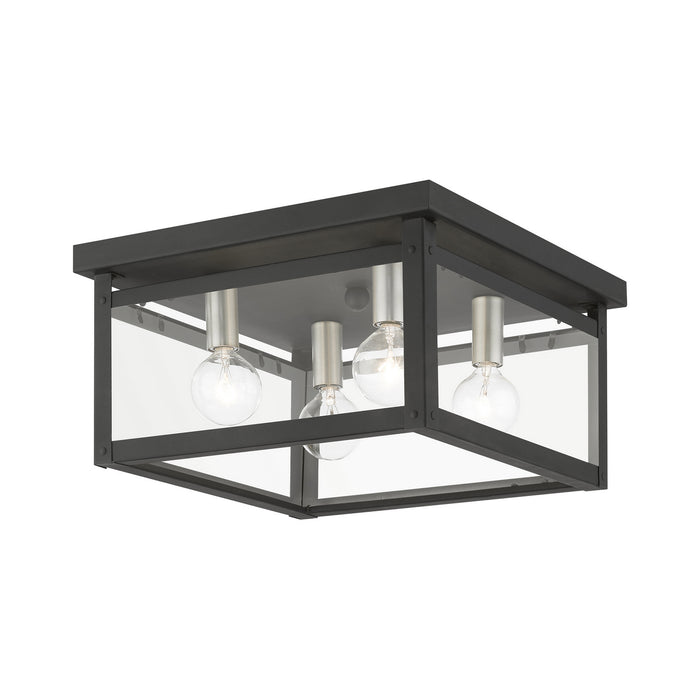 Milford Four Light Flush Mount in Black w/Brushed Nickel