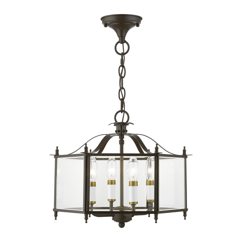 4398-92- Livingston 4-Light Convertible Pendant / Semi-Flush in English Bronze with Antique Brass by Livex Lighting