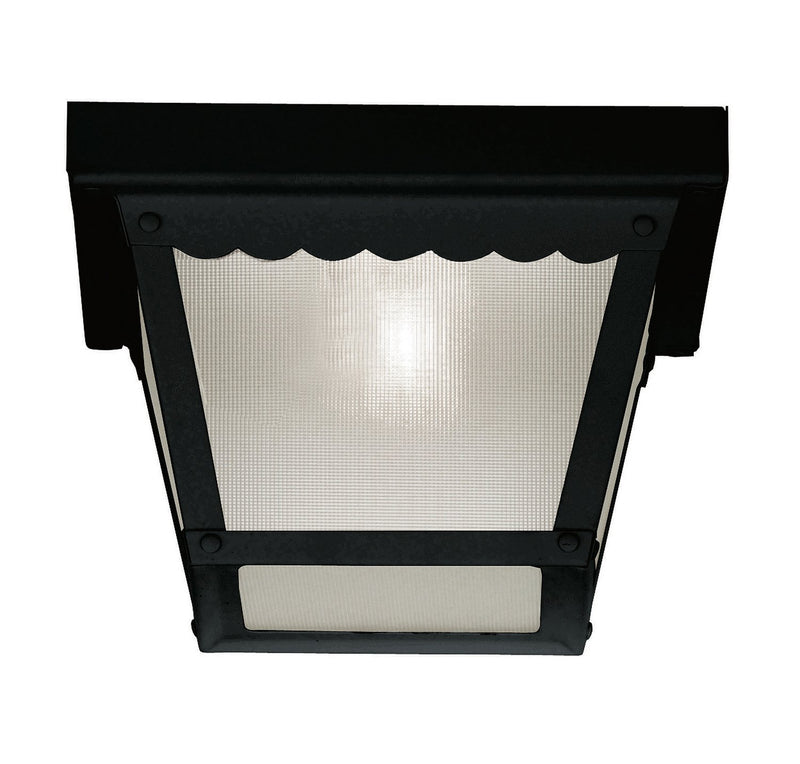 Mission Frosted Glass 1-Light Outdoor Flush Mount in Black
