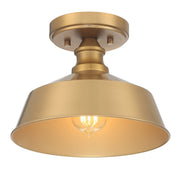 Vintage Open Metal Shade 10" 1-Light Semi-Flush Mount in Natural Brass