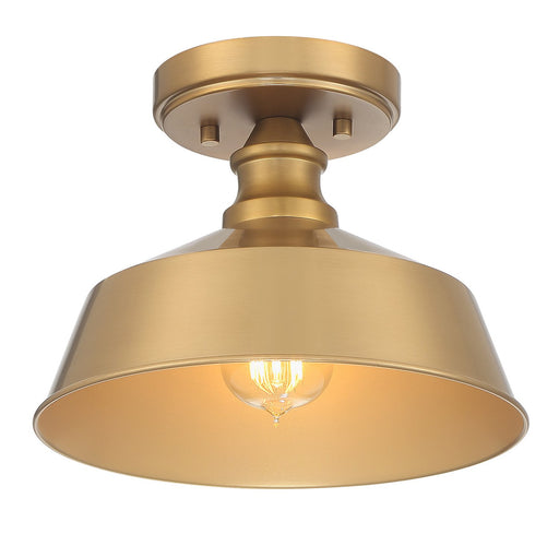 Vintage Open Metal Shade 10" 1-Light Semi-Flush Mount in Natural Brass
