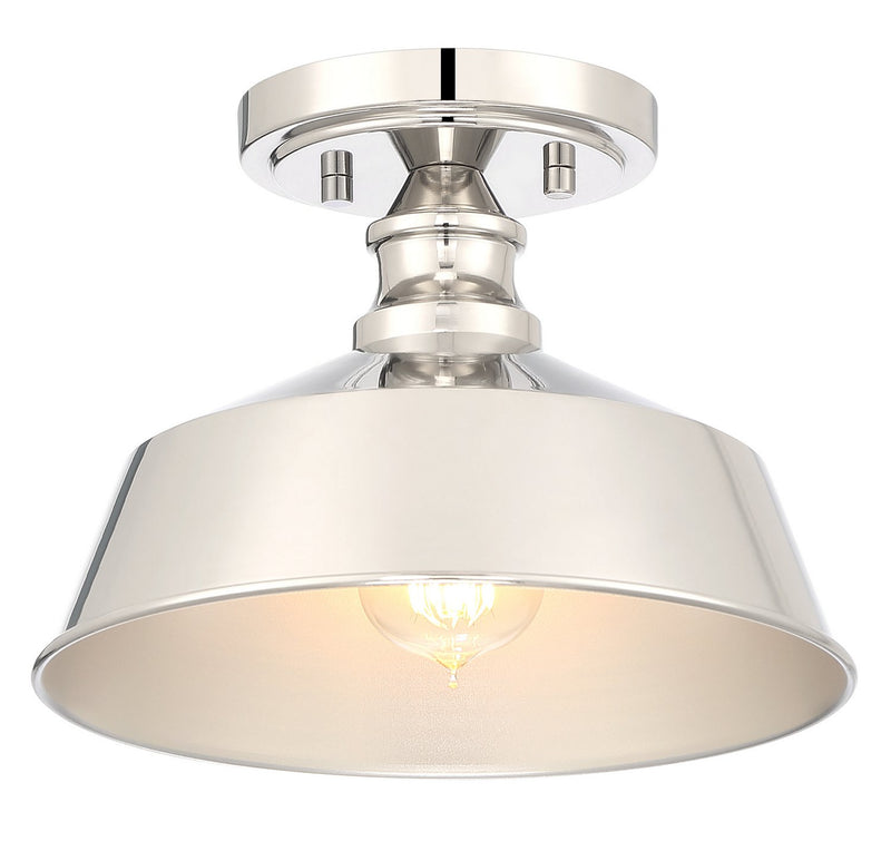 Vintage Open Metal Shade 10" 1-Light Semi-Flush Mount in Polished Nickel