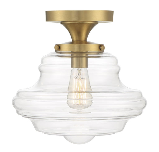 Schoolhouse Clear Glass 12" 1-Light Semi-Flush Mount in Natural Brass