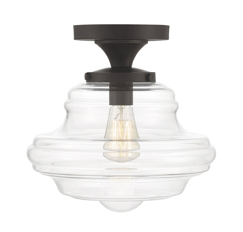 Schoolhouse Clear Glass 12" 1-Light Semi-Flush Mount in Oil Rubbed Bronze