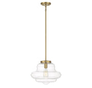 Schoolhouse Clear Glass 15" 1-Light Pendant in Natural Brass