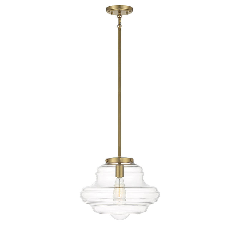 Schoolhouse Clear Glass 15" 1-Light Pendant in Natural Brass