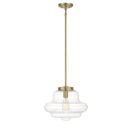 Schoolhouse Clear Glass 15" 1-Light Pendant in Natural Brass