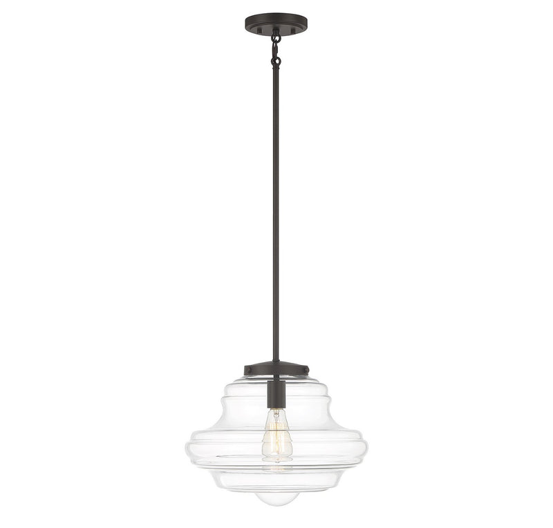 Schoolhouse Clear Glass 15" 1-Light Pendant in Oil Rubbed Bronze