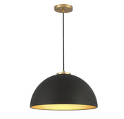 Industrial Metal Bell 18" 1-Light Pendant in Matte Black with Natural Brass