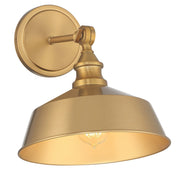 Barn Shade Long Arm 1-Light Wall Sconce in Natural Brass