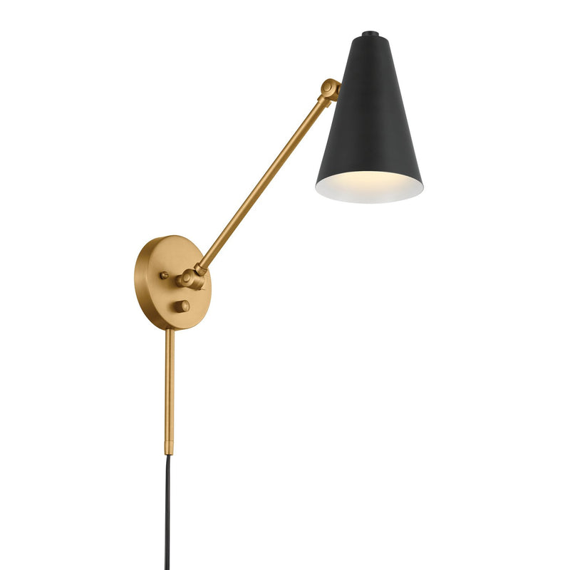 Sylvia Small Swing Arm Wall Lamp in Natural Brass & Black