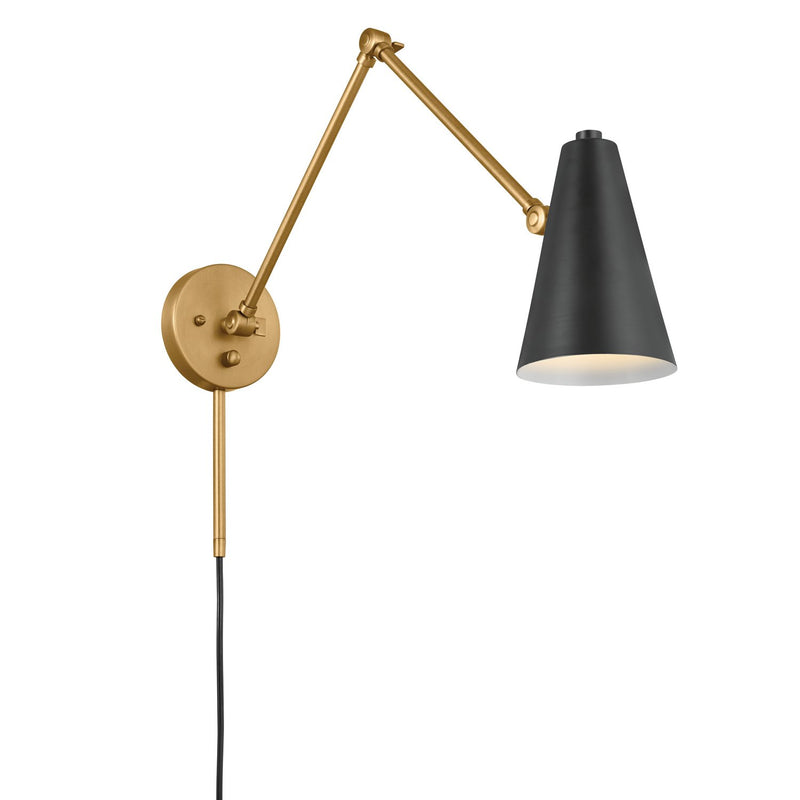 Sylvia Large Swing Arm Wall Lamp in Natural Brass & Black