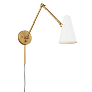 Sylvia Large Swing Arm Wall Lamp in Natural Brass & White