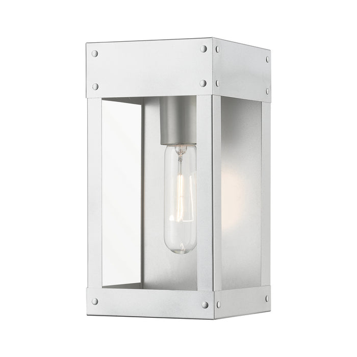 Barrett One Light Outdoor Wall Lantern in Painted Satin Nickel w/Brushed Nickel