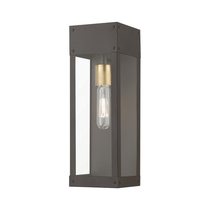 Barrett One Light Outdoor Wall Lantern in Bronze w/Antique Brass