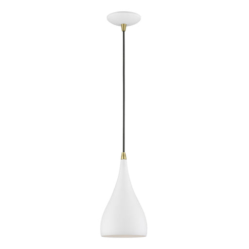 Amador One Light Mini Pendant in Textured White w/Antique Brass