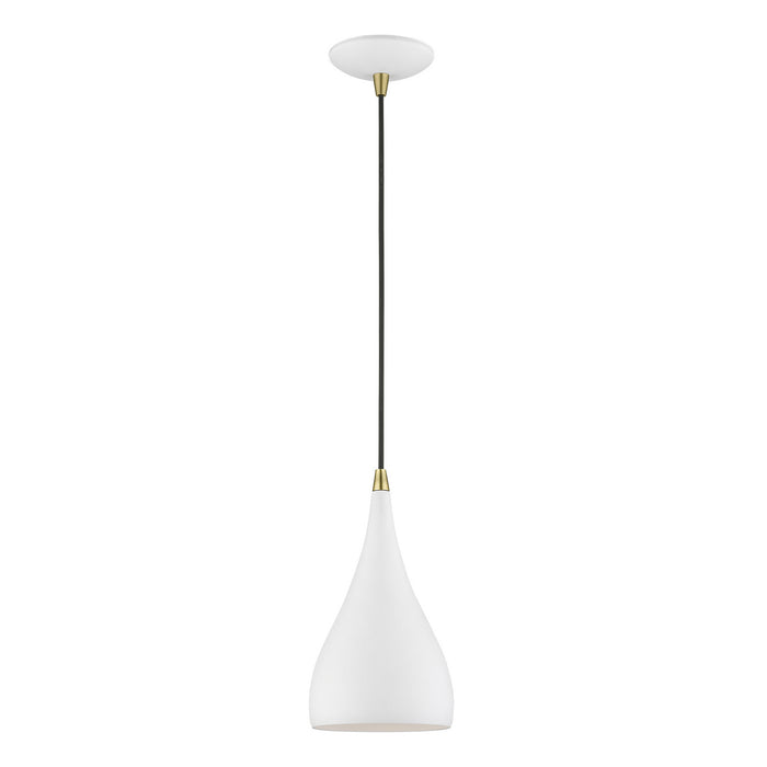Amador One Light Mini Pendant in Textured White w/Antique Brass