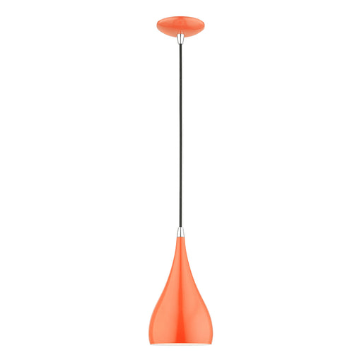 Amador One Light Mini Pendant in Shiny Orange w/Polished Chrome