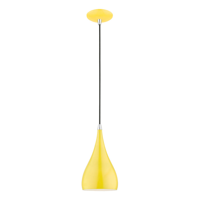 Amador One Light Mini Pendant in Shiny Yellow w/Polished Chrome