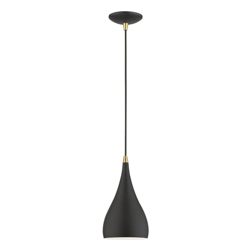 Amador One Light Mini Pendant in Textured Black w/Antique Brass