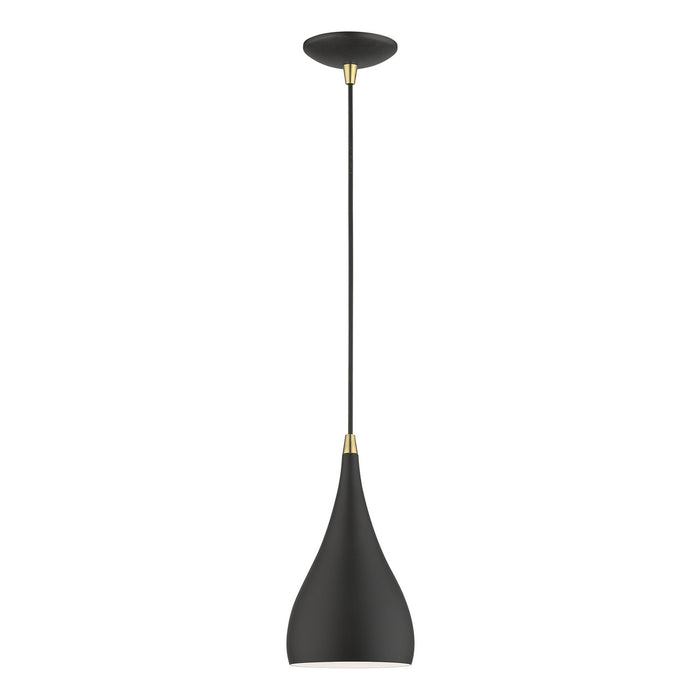 Amador One Light Mini Pendant in Textured Black w/Antique Brass
