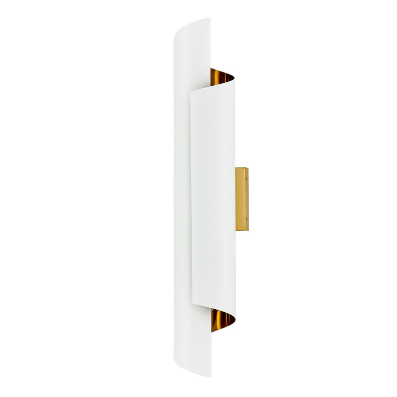 Piaga 2-Light Wall Sconce in Matte White and Polished Brass
