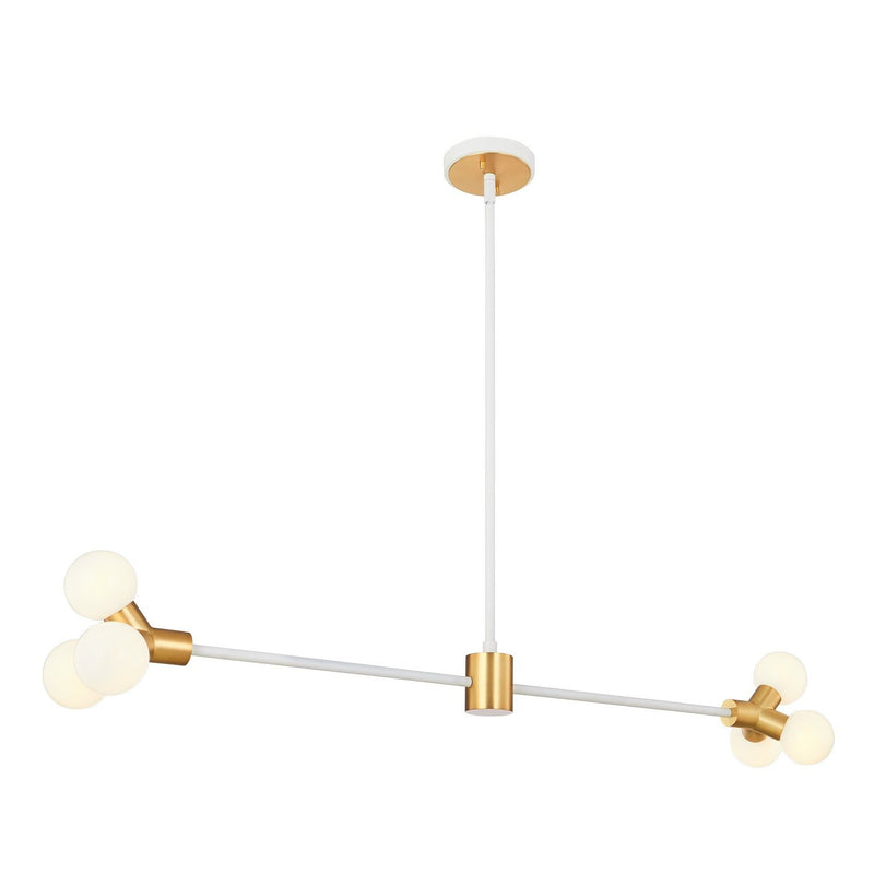 Tres 6-Light LED Linear Pendant in White and New Brass