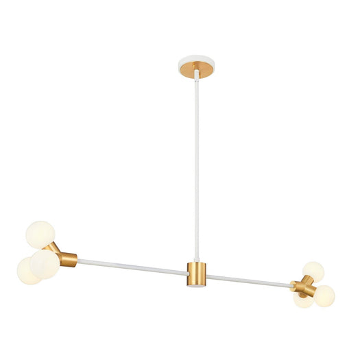Tres 6-Light LED Linear Pendant in White and New Brass