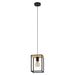 Libertad One Light Pendant in Structured Black & Natural Wood