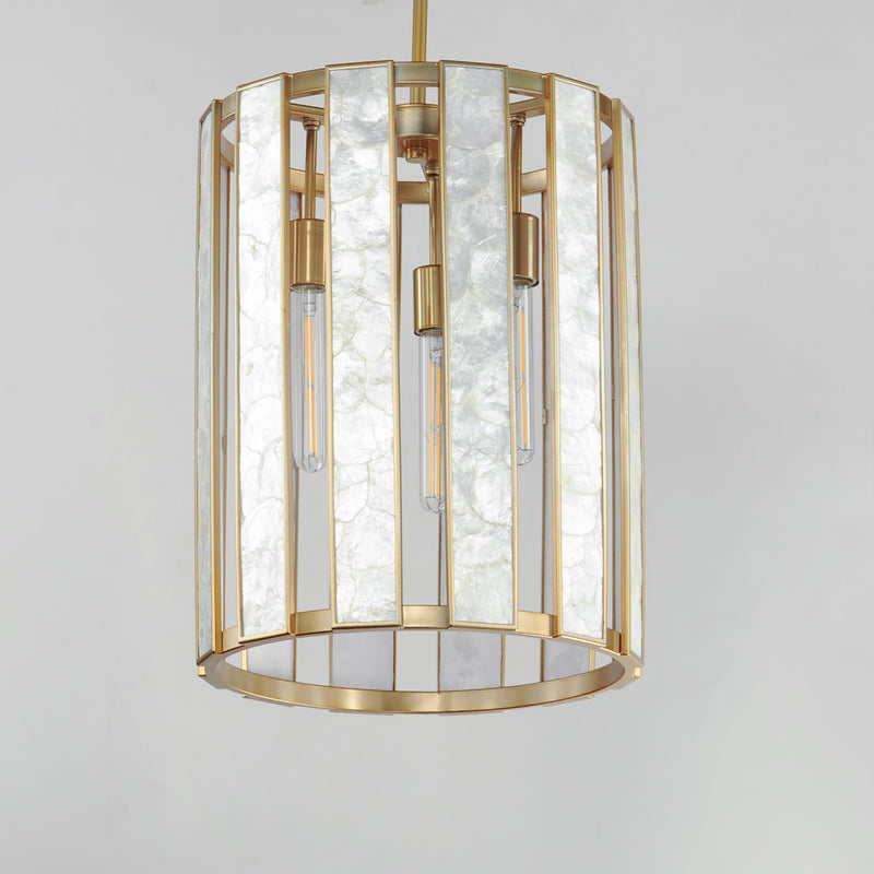 Miramar 3 Light Foyer Pendant in Capiz / Natural Aged Brass