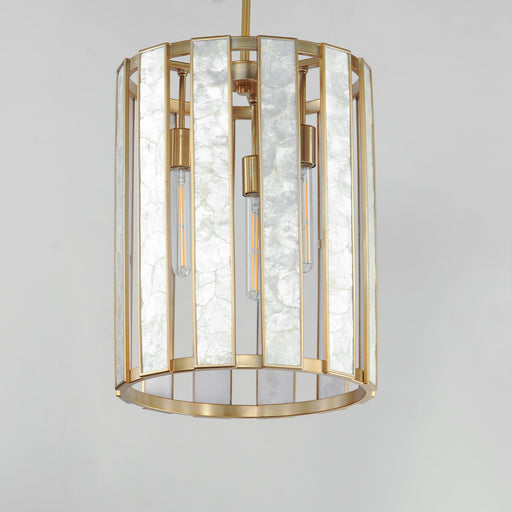 Miramar 3 Light Foyer Pendant in Capiz / Natural Aged Brass