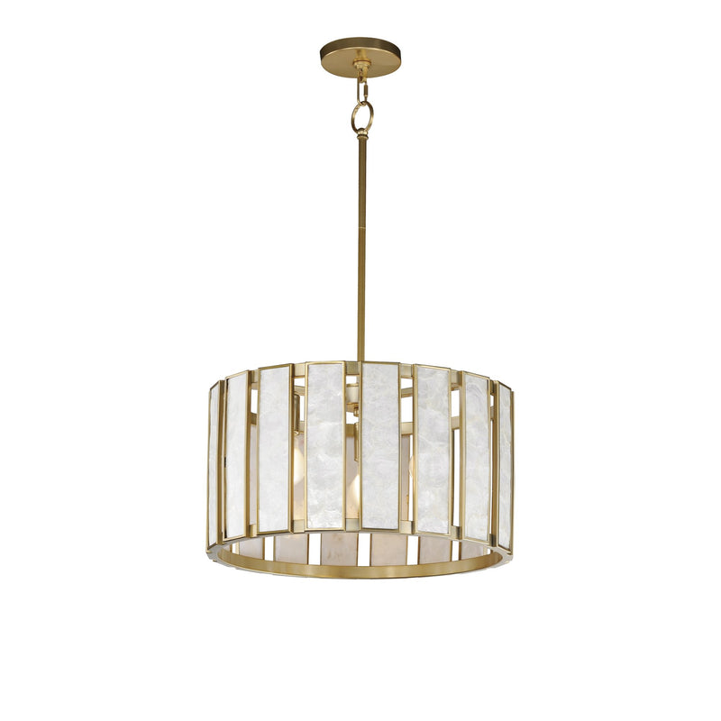 Miramar 3 Light Pendant in Capiz / Natural Aged Brass