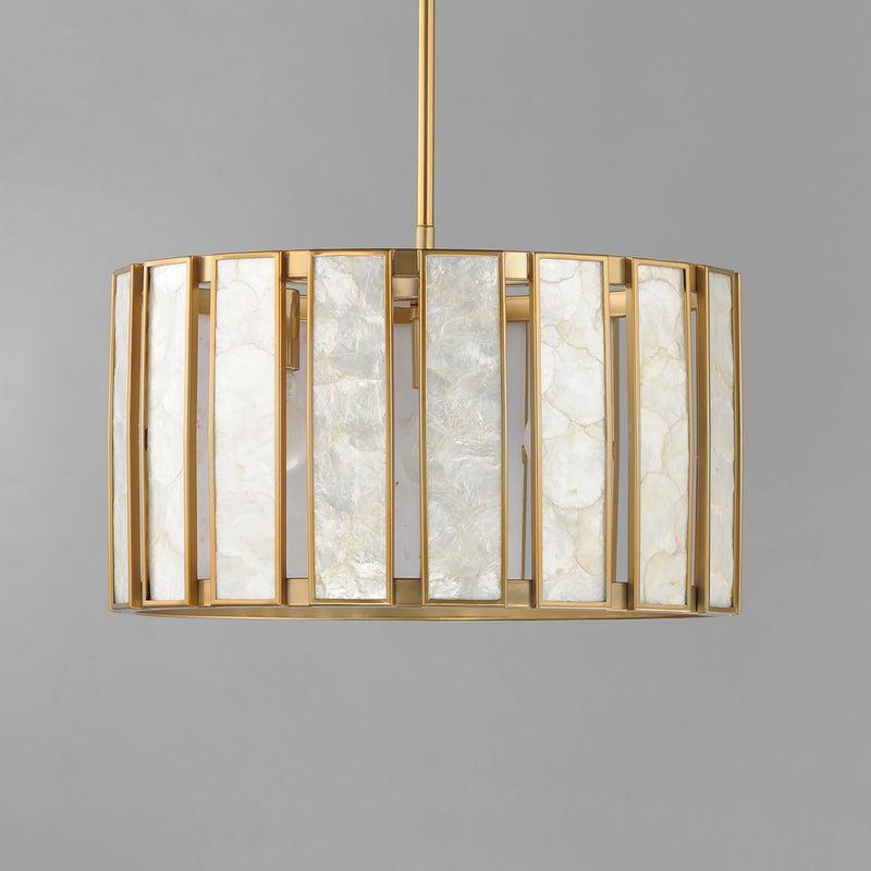 Miramar 3 Light Pendant in Capiz / Natural Aged Brass